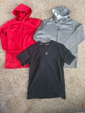 Nike Jordan Hoodie and Tee Set - Red, Gray, Black. Hoodies XL, tee is men’s S.